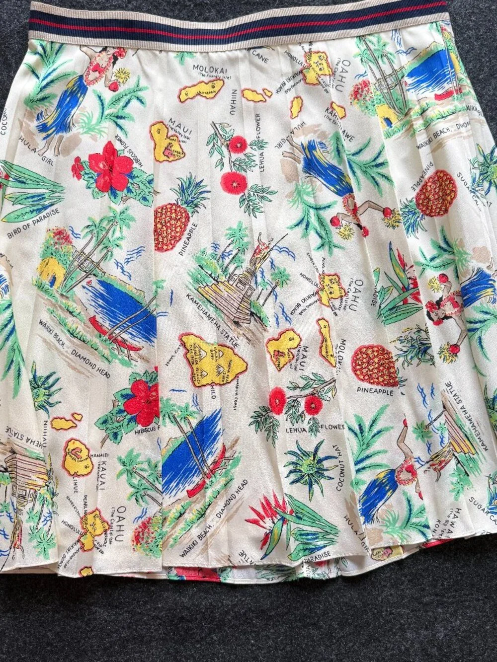 J.Crew Hawaiian Island Map Tropical Pleated Skirt Size 14